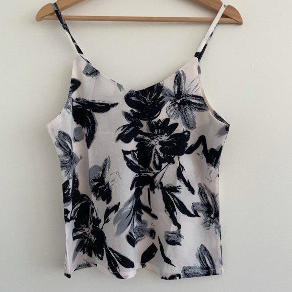 Tops - Flower Print Black/White Camisole
